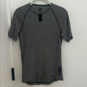 Black and White Striped Rapha Men's base layer merino wool